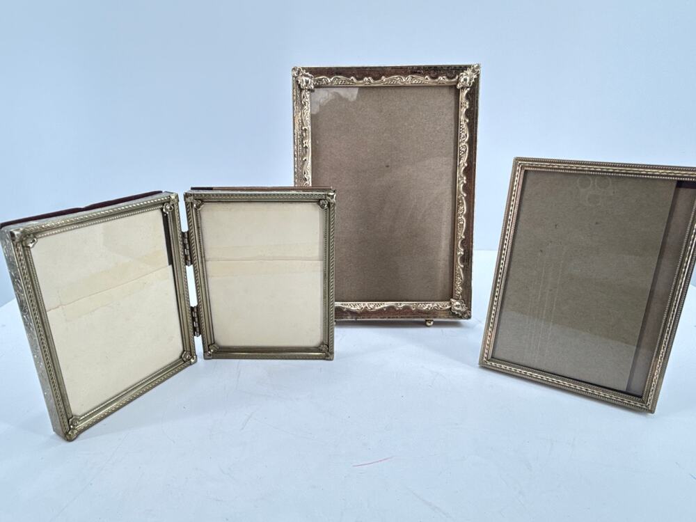 Gold Tone Picture Frames Vintage Ornate Easel Folding Double Photo Frames
